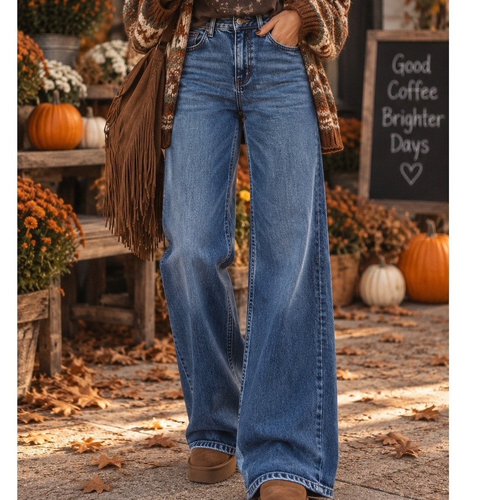 Joes Jeans The Mia Cinema High Rise Wide Leg Flare Blue Denim Jeans 30 Tall